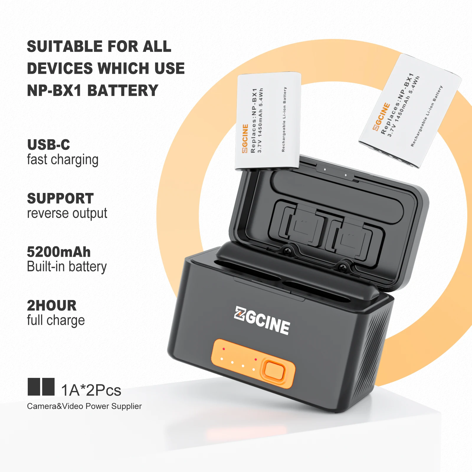 ZGCINE NP-BX1 Battery 1000mAh Fast Charger Box / 5200mAh Power Bank TF Card Storage For Sony Camera Action Digital Camer