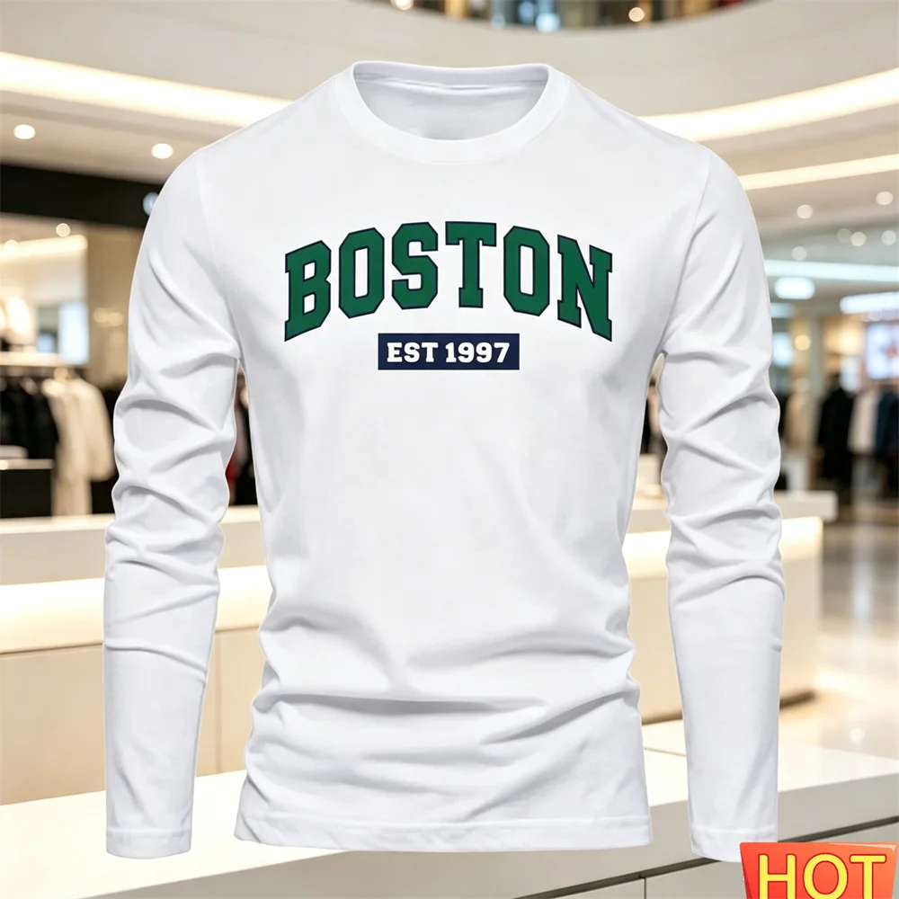 Autumn Summer Men's long sleeved T-shirt Letter Pattern Round neck T-shirt Versatile T-shirt Fashion men y2k clothing Loose tops
