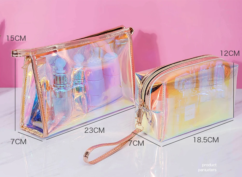 Private Label Vegan Makeup Bag Iridescent Transparent Laser Premium Portable Storage Multifunctional Toilet Custom Logo Cosmetic