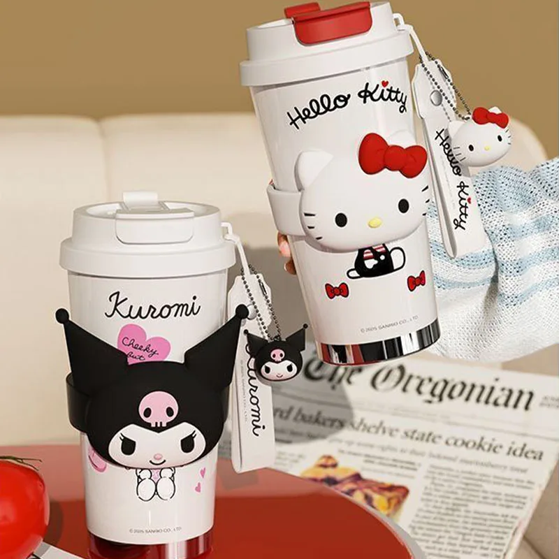 

Sanrio Hello Kitty Water Cup Kuromi Anime Cartoon Straw Ceramic Liner Insulation Cup Cute High Value Women's Coffee Mug 520ML
