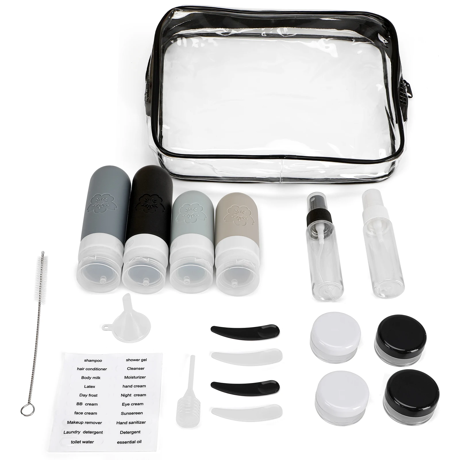 17pcs/set Refillable Travel Empty Bottles Kits Leak-proof Silicone Portable Storage Travel Containers For Lotion Shampoo Cream