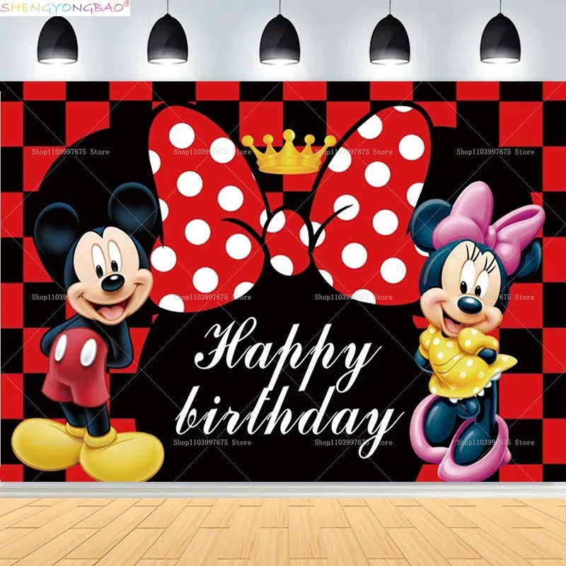 

Disney Mickey Mouse Kids Happy Birthday Background Minnie Party Decorations Baby Shower Disneyland Photography Backdrops XC-20