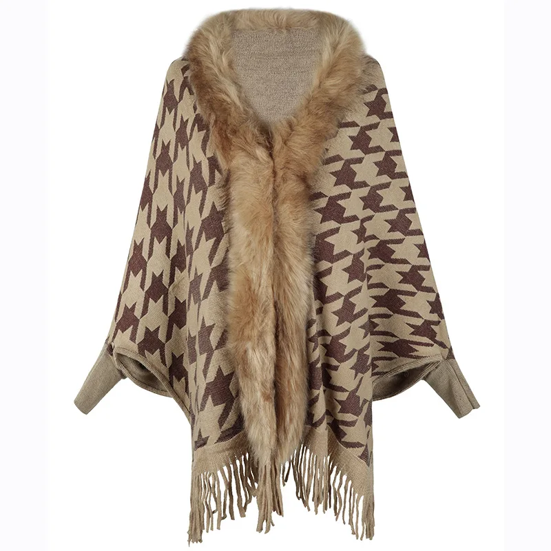 Ponchos de luxe en fausse fourrure pour Femme, manteau Imitation cachemire, châles chauds d'hiver, enveloppes Pashmina, Capes épaisses, couverture pour Femme
