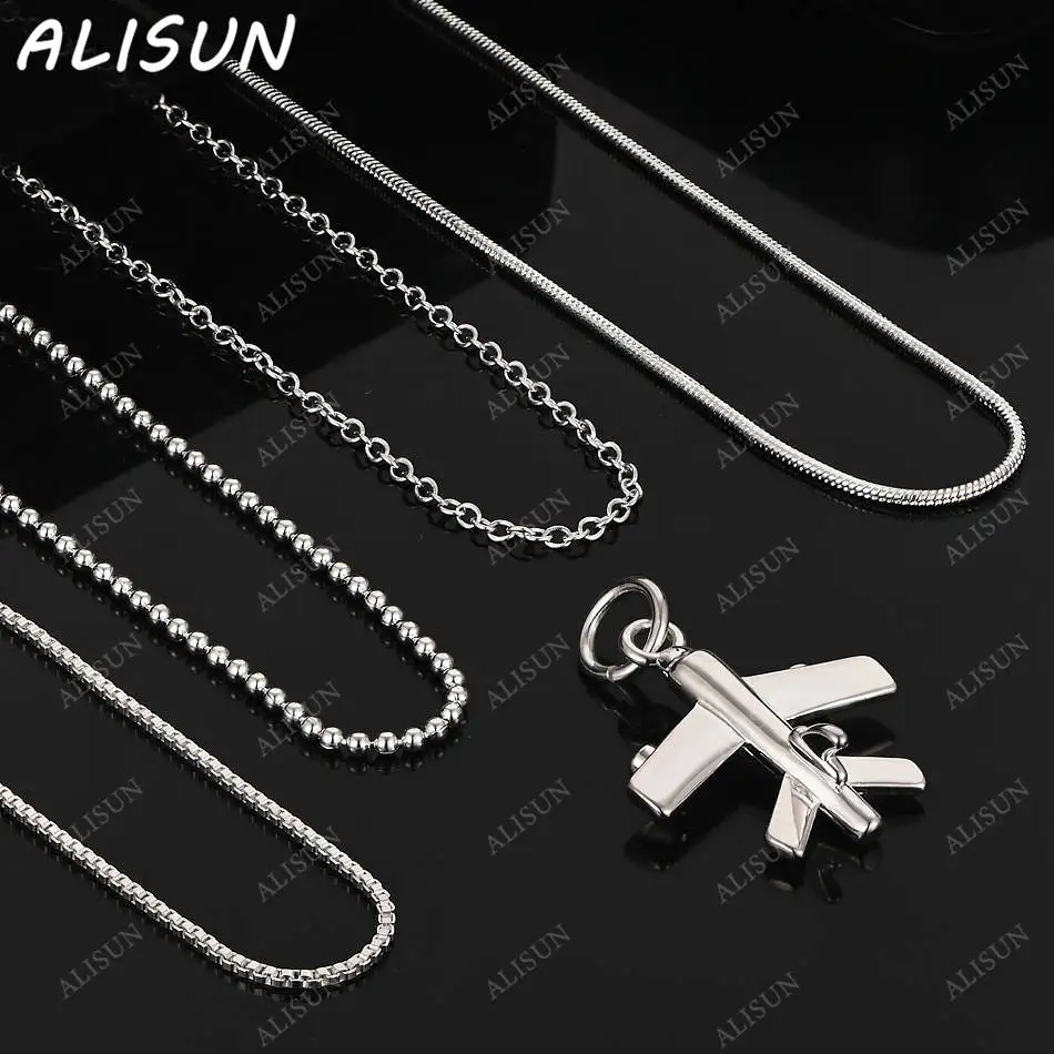 

ALISUN 40-75cm 925 Sterling Silver Airplane Pendant Necklace For Women Men Charm Trend Birthday Gifts Fashion Party Fine Jewelry