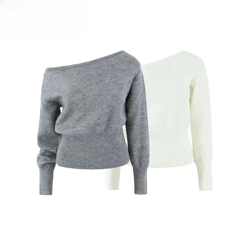 

Сексуальный длинный вязаный свитер на одно плечо, уличный свободный крой, бал, полиэфирное волокно, теплая длина, осенняя новинка, Ar...