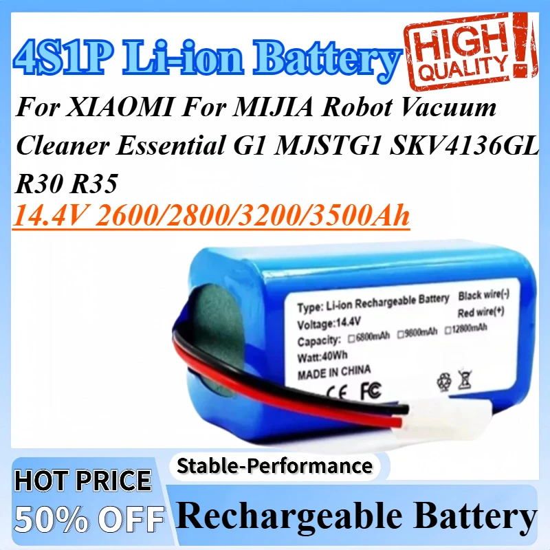 

14.4V 2.6/2.8/3.2/3.5Ah 4S1P Li-ion Battery Pack for XIAOMI For MIJIA Robot Vacuum Cleaner Essential G1 MJSTG1 SKV4136GL R30 R35