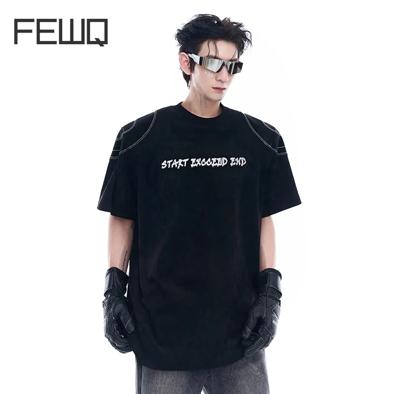 

FEWQ PU Letter Short Sleeved Men's T-shirt Summer Niche 2024 Round Neck Casual Korea Fashion Male Tops Darkwear 24E1307