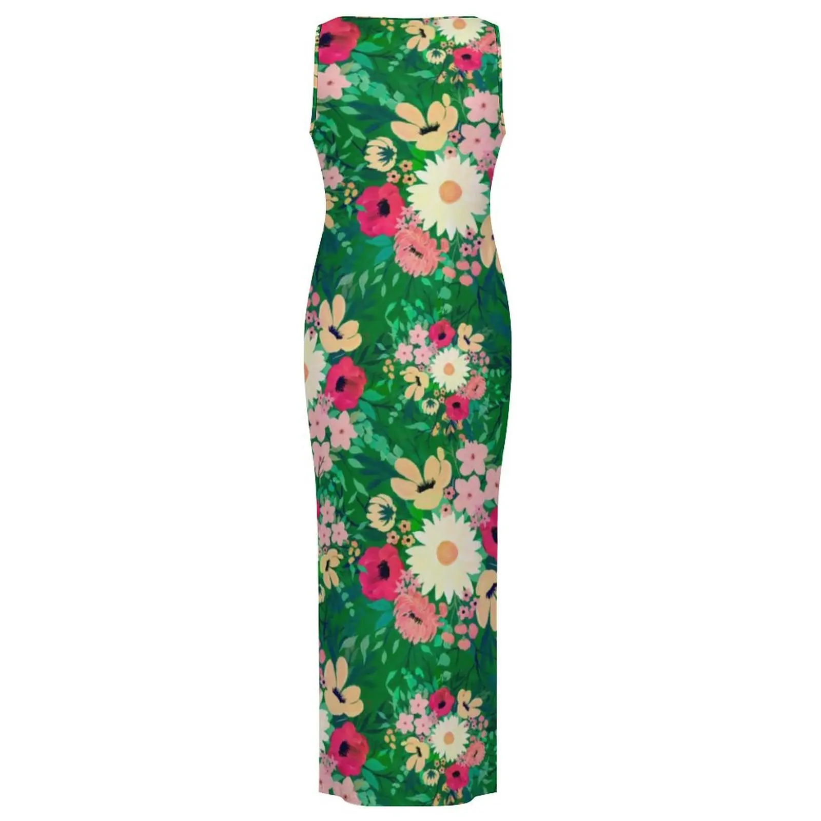 Watercolor Daisy Print Dress Sleeveless Colorful Floral Retro Maxi Dresses Summer Korean Fashion Graphic Bodycon Dress Big Size