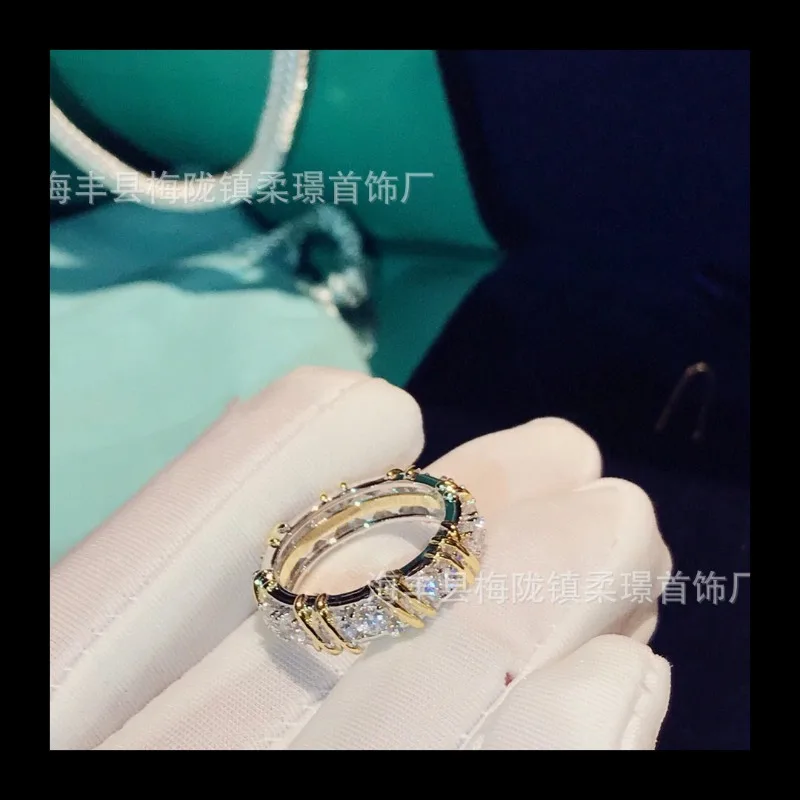 

High Version Cross Row Diamond Simple Fashion Sub-size Ring Inlaid Rhinestone Flash Ring Supply