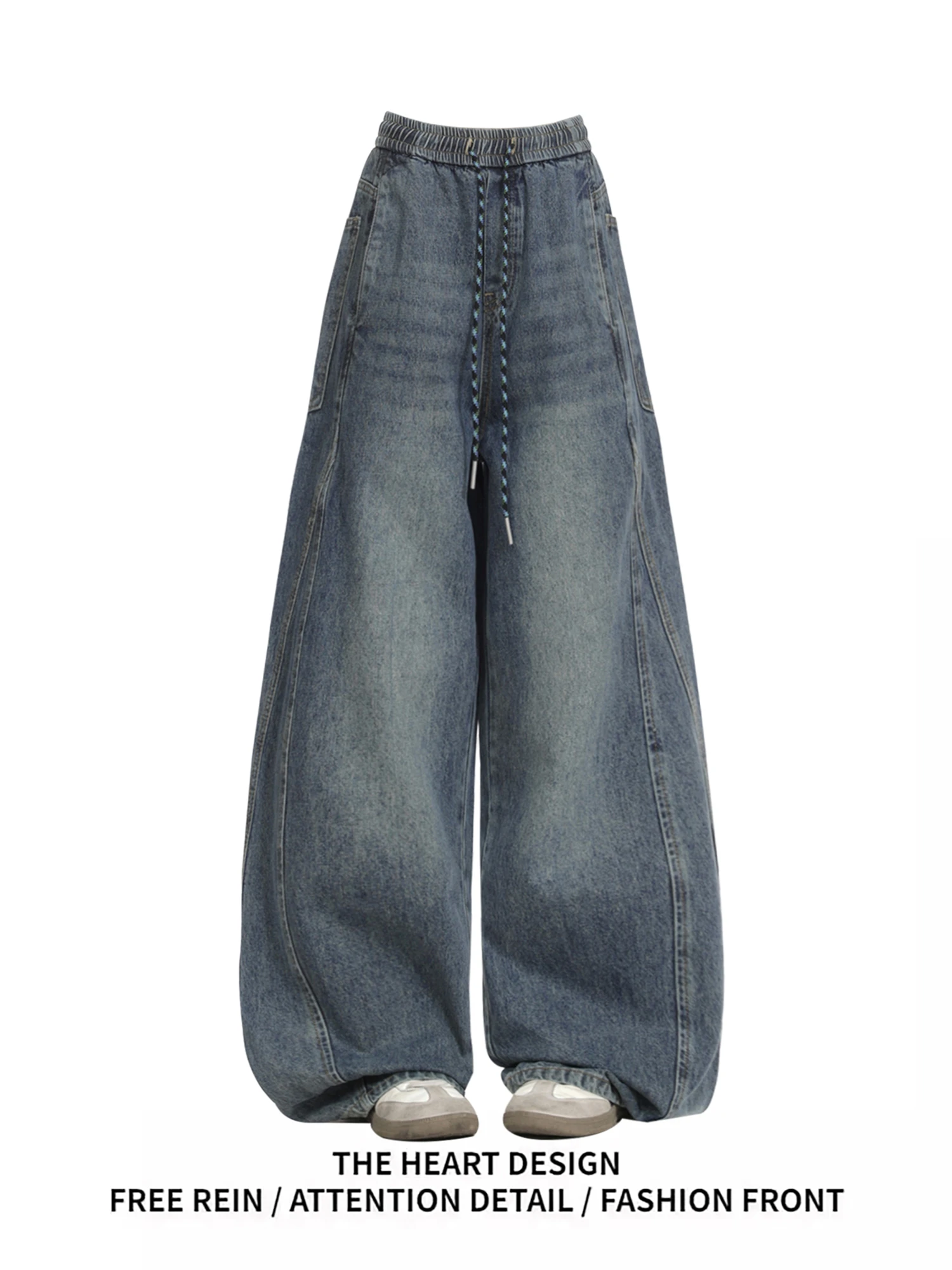 Женские уличные мешковатые джинсы Y2K, винтажные потертые джинсы с завязками на талии, брюки ide, повседневные модные брюки