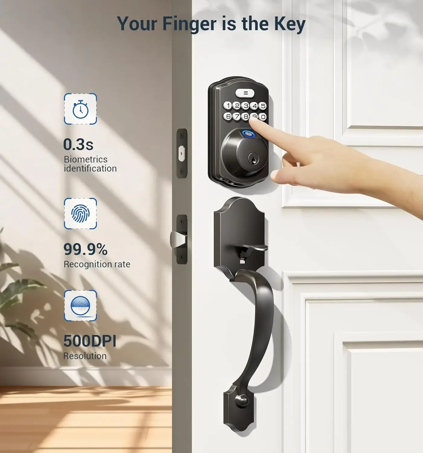 Fingerprint Door Lock Set, Keyless Entry Door Lock, Front Door Handle Set, Electronic Keypad Deadbolt with Lever Handle