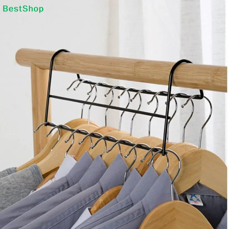 Space Saving Metal Iron Closet Hanger Organizer High Low Staggered Multi Function Wardrobe Clothes Hanger Rod Home