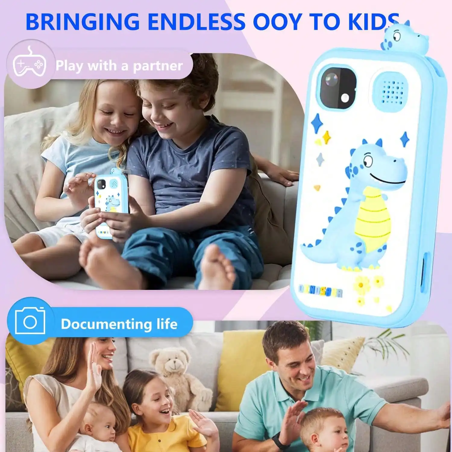 Fonctionnement sur écran tactile pour téléphone pour enfants, caméra 48MP, prend en charge l'enregistrement vidéo HD 1080P équipé d'une carte mémoire de 64 Go et une lecture de carte