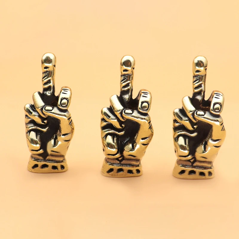 Copper Hand With Erect Middle Finger Up Statue Punk Style Vintage Brass Hand Miniature Ornaments Home Office Desk Decoration image 3