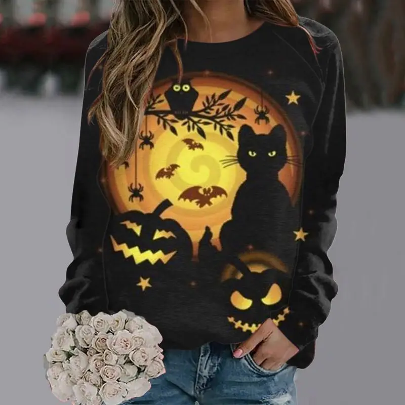 Halloween Thema 3D Gedrukt Patroon Lange Sve Top En Bot Set Dames Harajuku Sle Veelzijdige Kleding Ronde Ne