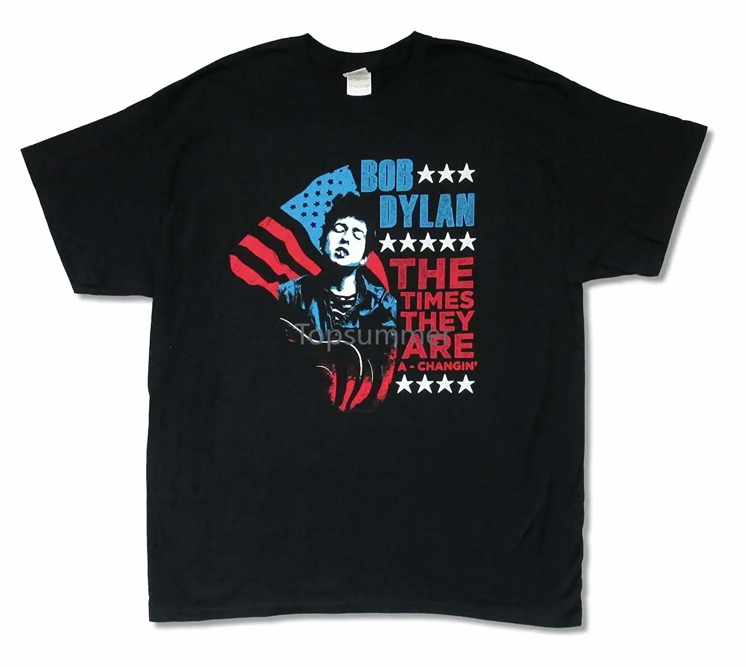 Adult Bob Dylan The Times Flag Black T Shirt Hot Topic Men Short Sleeve