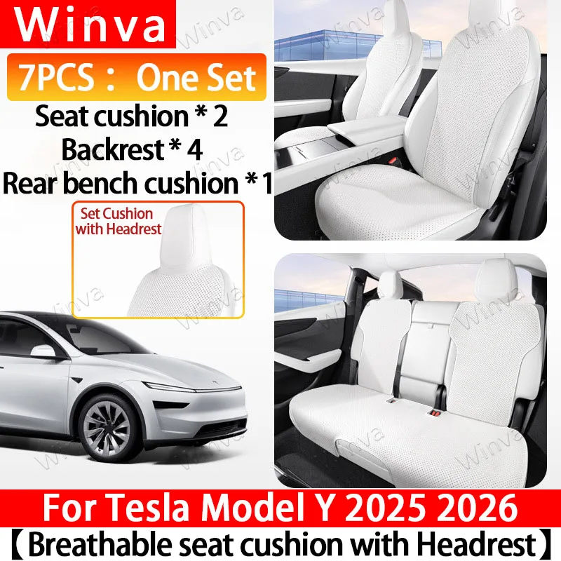 Ice Silk Cool Seat Cushion with Headrest Cover for Tesla Model Y Juniper 2025 2026–Ultra Breathable, Sweat-Proof,Instant Chill