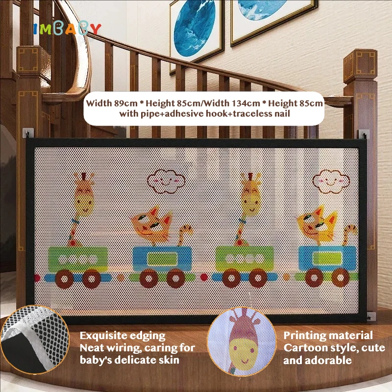 Portable 89/134cm Baby & Pet Safety Gate, Foldable Breathable Mesh Isolation Fence, Stairs Doorway Dog Cat Protective Barrier