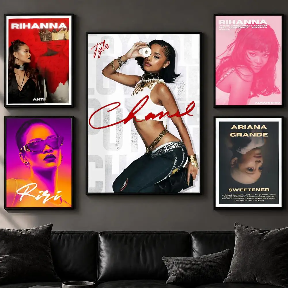 Singer R-RihannaS Poster Art  Self-Adhesive No Glue Residue Wall Decor for Bedroom Living Room