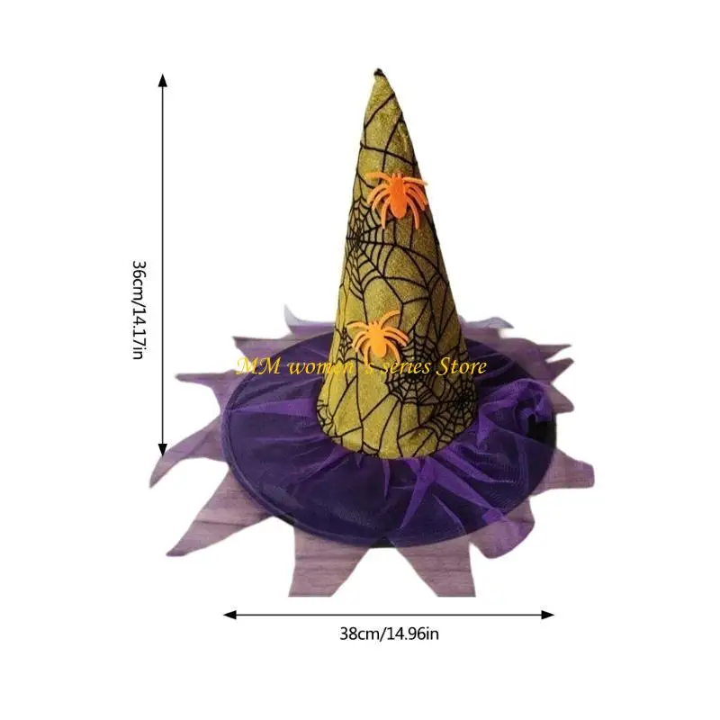 Q39C Cappello da strega Halloween con mano scheletrica Cappello da mago per feste Berretto da strega a punta unisex Copricapo