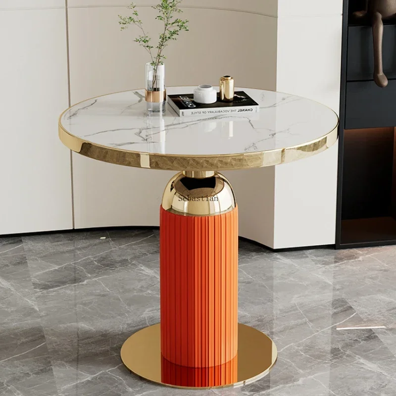 Household Luxury Rock Plate Tea Table,Negotiation and Reception Small Round Table, Modern and Simple Sofa Side Table