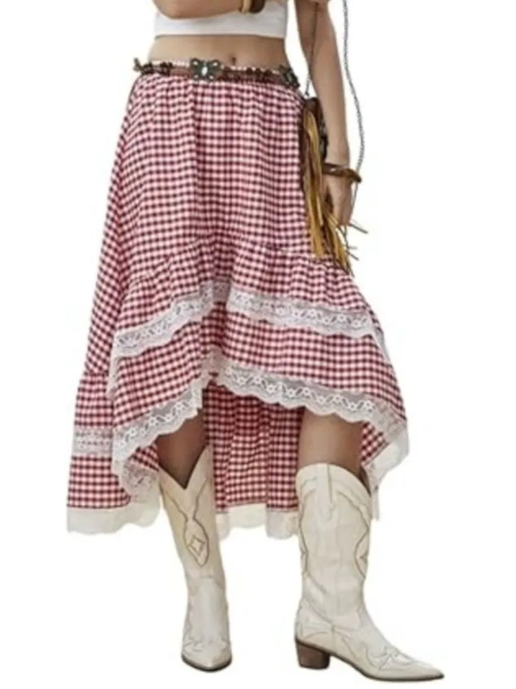 خمر منقوشة المرقعة انظر من خلال تنورة دانتيل المرأة موضة مريحة عادية غير النظامية الطبقات ألف خط التنانير الشارع الشهير جديد