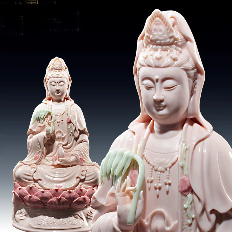 Buddhism Efficacious High grade COLOR Porcelain Guanyin Avalokitesvara Buddha God HOME shrine altar FENG SHUI statue