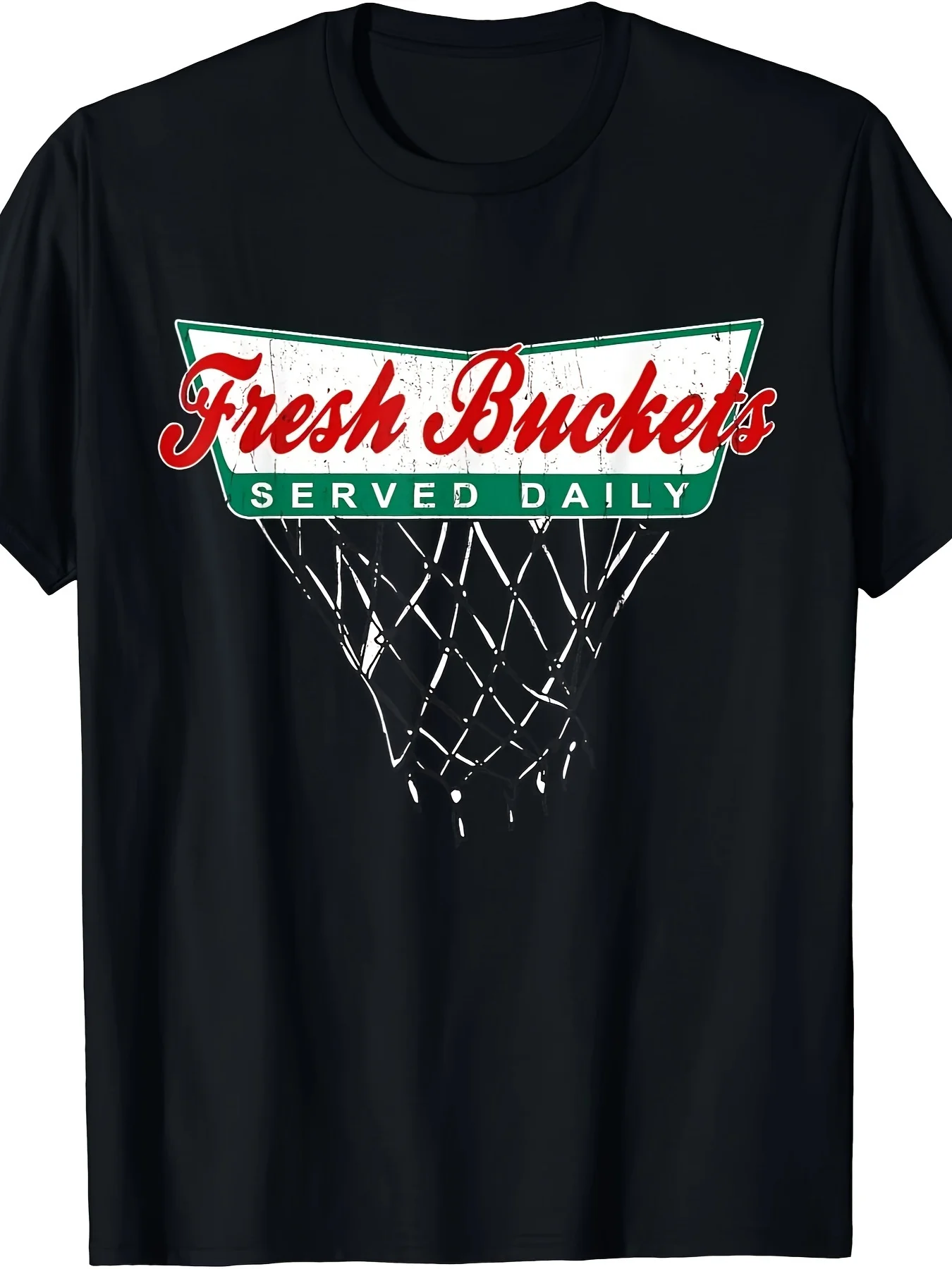 Fresh Buckets Served Daily Basketball Graphic Tee for Men Casual Cotton T-Shirt