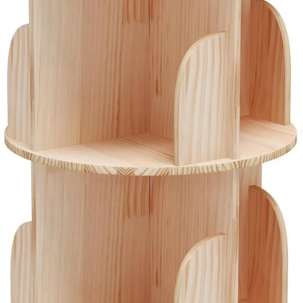 

360° Swivel 2-Tier Wooden Bookcase for Kids & Adults - Space-Saving Storage Rack for Home & Office