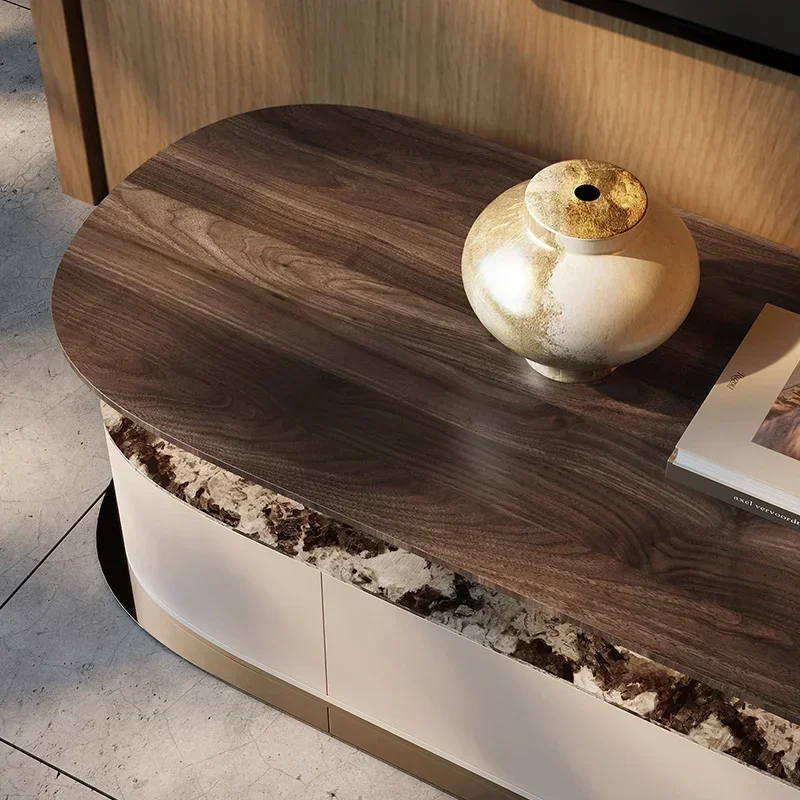 

Italian-Style Light Luxury Natural Luxury Stone Black Walnut Solid Living Room Large Flat Floor Cabinet