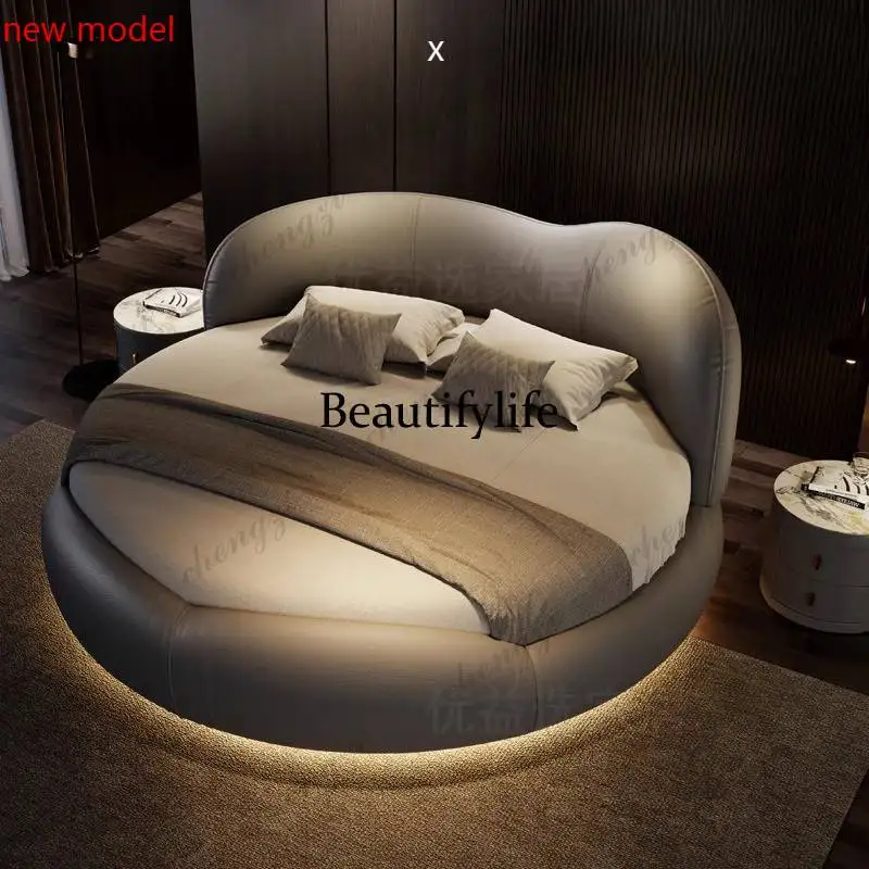 European Designs Double Bed Decoration Adults Wooden Luxury Double Bed Frame Modern Circle Cama Casal Furniture For HomeDD182