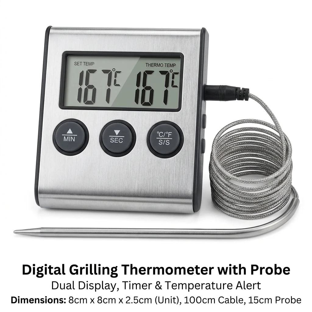 Digital Kitchen Cooking Thermometer with Probe for Meat Food Temperature Heat Meter for Oven BBQ Grill with Timer Function