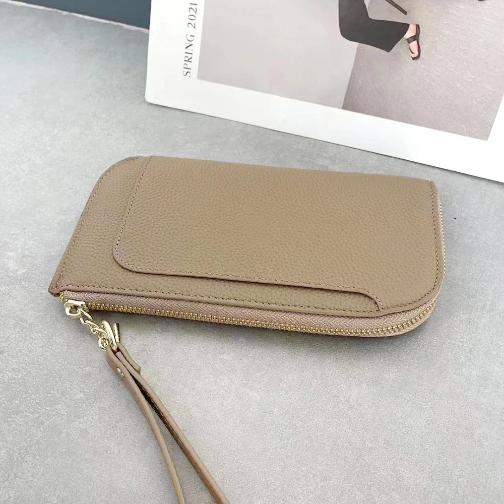 Luxus Frauen Telefon Brieftasche benutzer definierte Buchstaben Name Echt leder Reiß verschluss Mini Umhängetasche brandneues Design lange weibliche Clutch Geldbörse