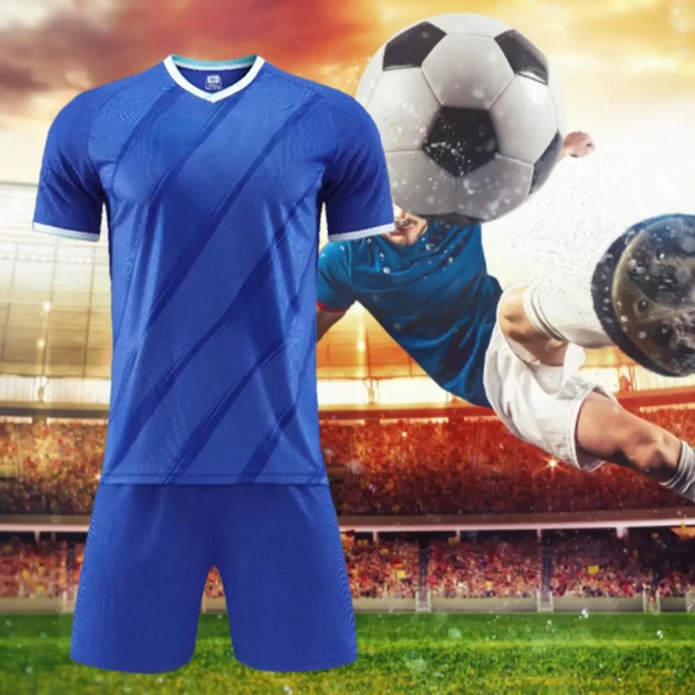 1Set Football Suit Multicolor Stripe Spandex Men V-Neck Football New Soccer Jerseys set Mens Sportswear Training Uniform