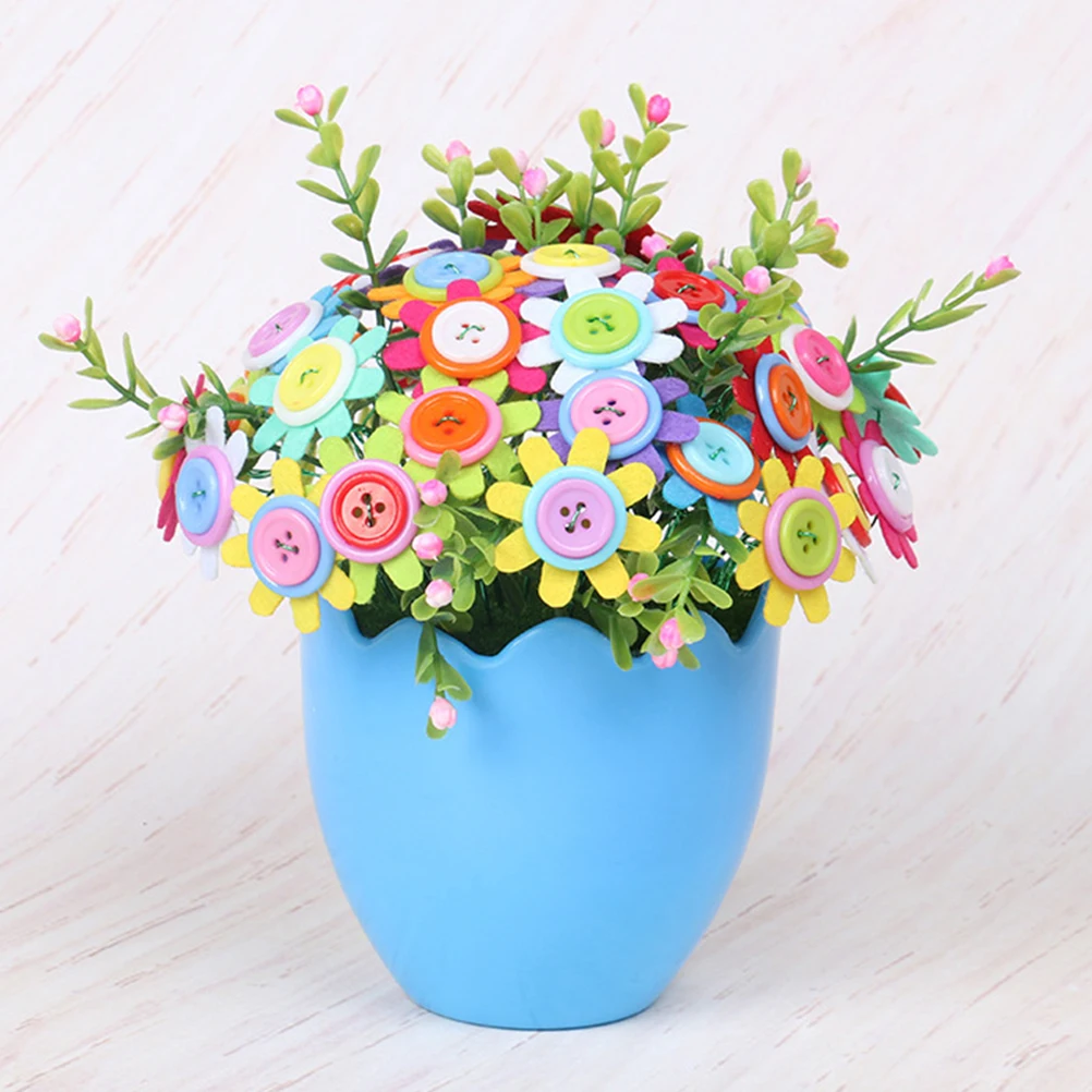 

DIY Button Bouquet Materials Kids Craft Kit H made Flower Accessories Smooth Edges Easy Assemble Educational Toy Perfect Gift
