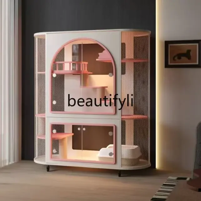 Cat villa TV cabinet glass home interior transparent color scheme cat nest, cat cage