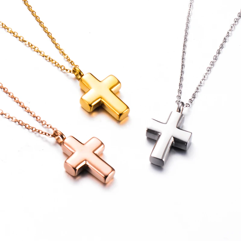 Unisex Cross Locket Ashes Urn Necklace Keepsake Screw Religious Cross Cremation Pendant Jewelry