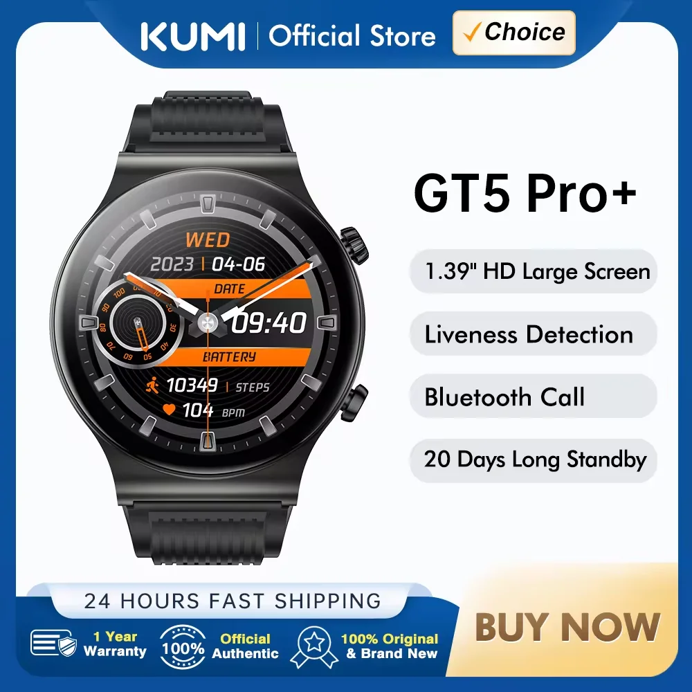 KUMI GT5 Pro+ Smart Watch 1.39 Inch HD Screen 270+ Exquisite Dial 20 Days Long Standby Bluetooth Call IP68