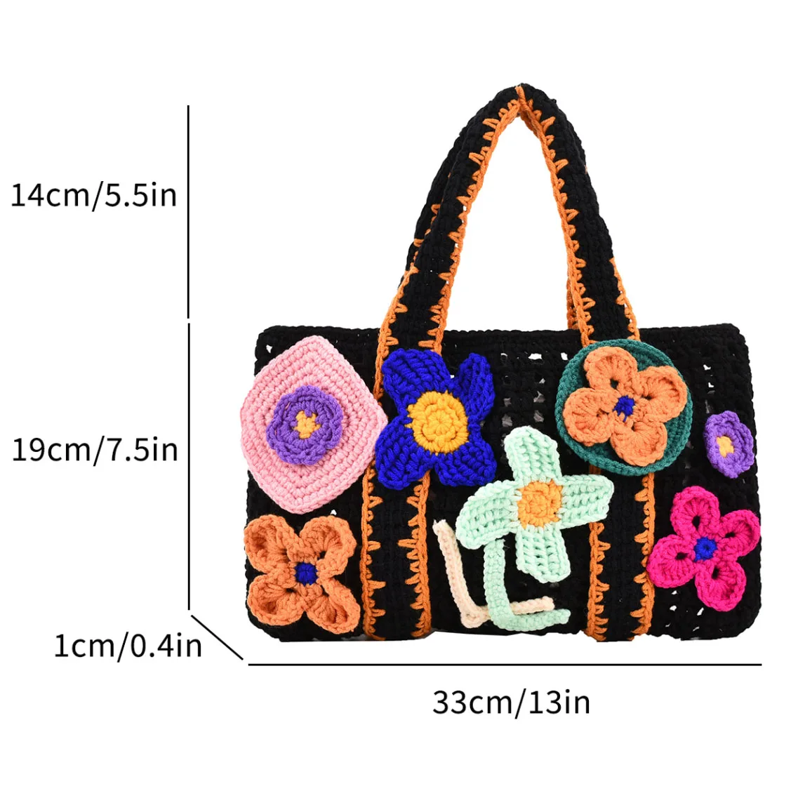 Designer Women Tote Bag Multicolour Floral Crochet Handbag Female Large Capacity Boho Beach Bag Fashion Hollow Out Knitting Bag