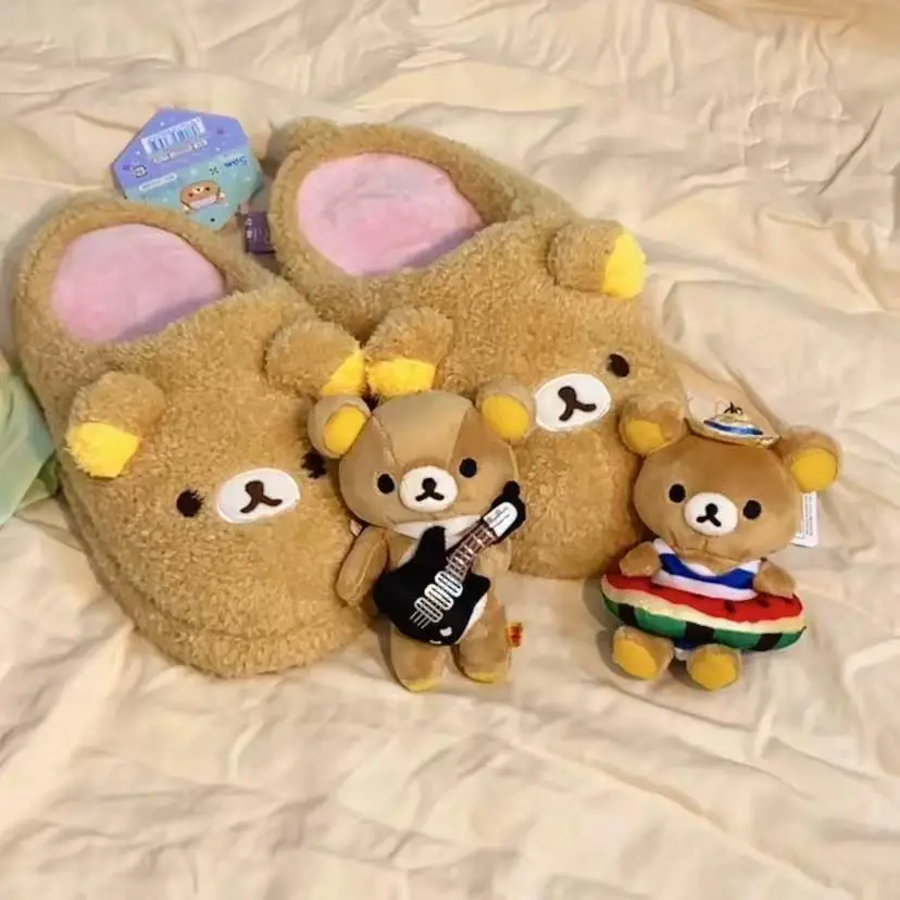 

Kawaii Rilakkuma Cute Cartoon Plush Autumn Winter Warm Slippers Cotton Slippers Ultra Soft Indoor Slippers Floor Shoes Girl Gift