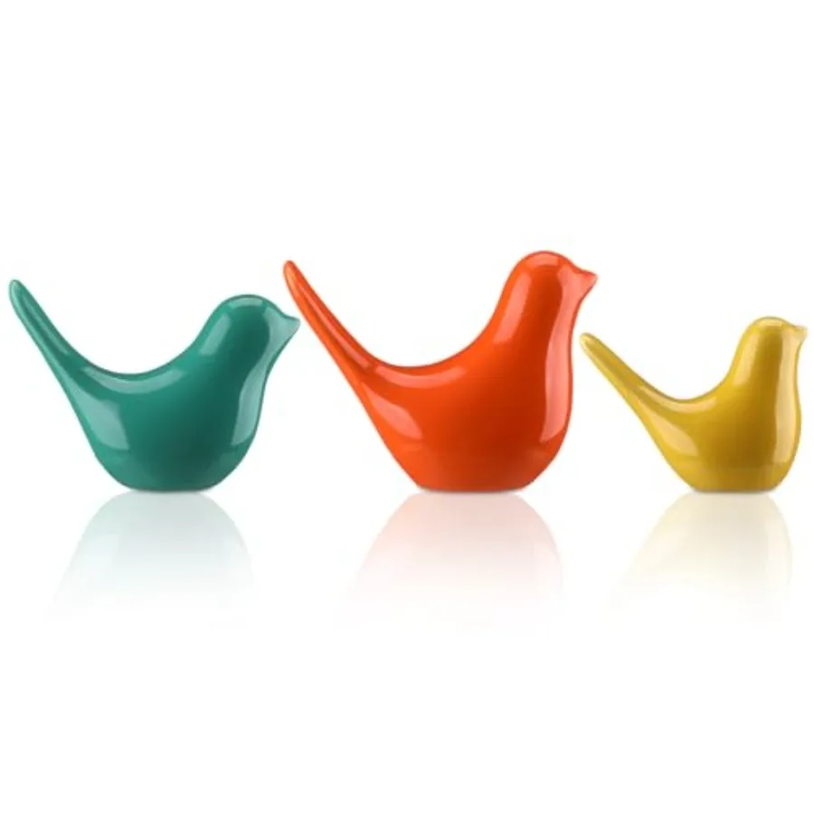 3pcs Mid Century Modern Decor Medieval Table Decor Ceramic Birds Orange Blue and Yellow Ceramic Birds for Home Office Table Des - view 2