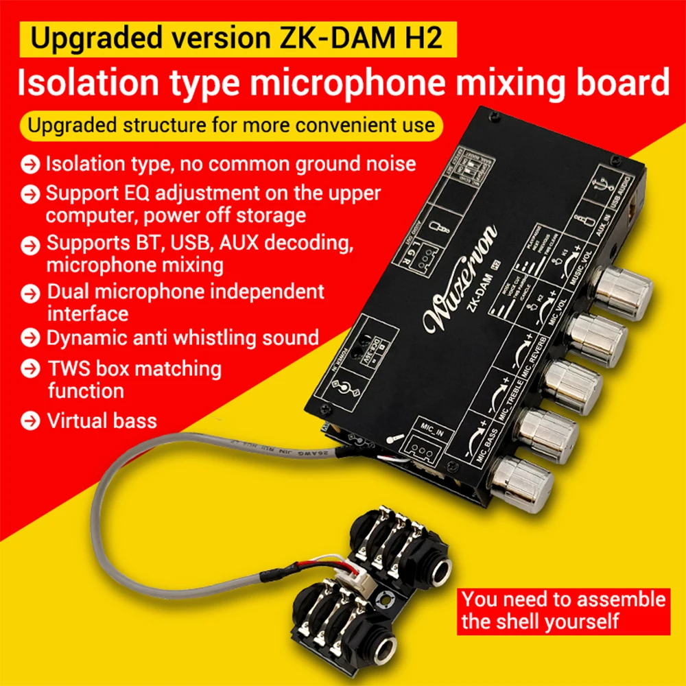 

DC 8-36V ZK-DAM-H2 Preamplifier Board Isolated Low Noise Upgraded Karaoke Reverb Board TWS Audio Power Amplifier Module