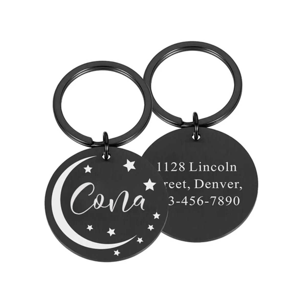 Personalized cat and dog identification tags - custom stainless steel nameplates (with phone information), laser cut circular pe