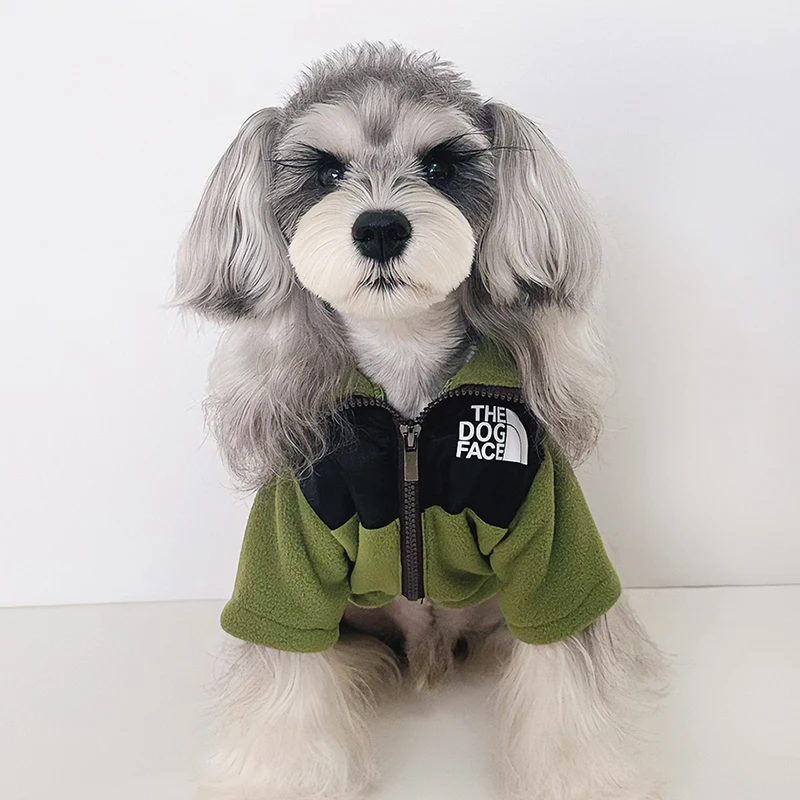 

Модная куртка для собак с лицом собаки, шнауцер, одежда для плюшевых собак, осенне-зимняя теплая одежда для щенков, одежда для маленьких собак