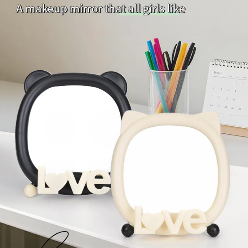 Espelho de maquiagem de orelha de gato/urso fofo com suporte de rack de telefone mesa simples base de bancada uso para mesa de banheiro espelhos cosméticos