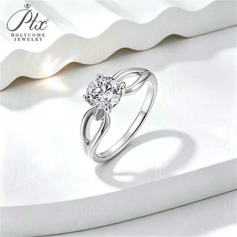 925 Sterling Silber Ring Moissanit Rundschliff D-Farbe für Damen Hochzeit Verlobung Ehering Charms Holycome Schmuck – Detail 3