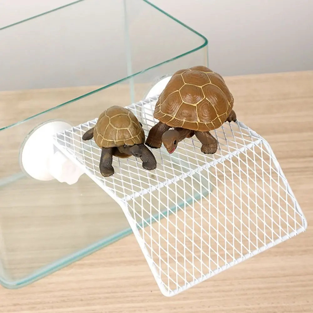 Suction Cup Turtle Basking Platform Wall-Mounted Wire Mesh Turtle Sunbathing Stand Adjustable Height Turtle Dock Above Tank