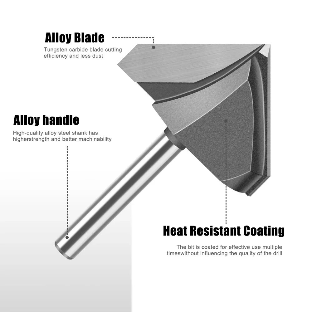 1 Stück 6 mm 1/4" Schaft 90-Grad-V-Fräser Holzbearbeitung Fräser Fräsmaschinenfräser Wandfräser Holzbearbeitungswerkzeuge – Detail 5