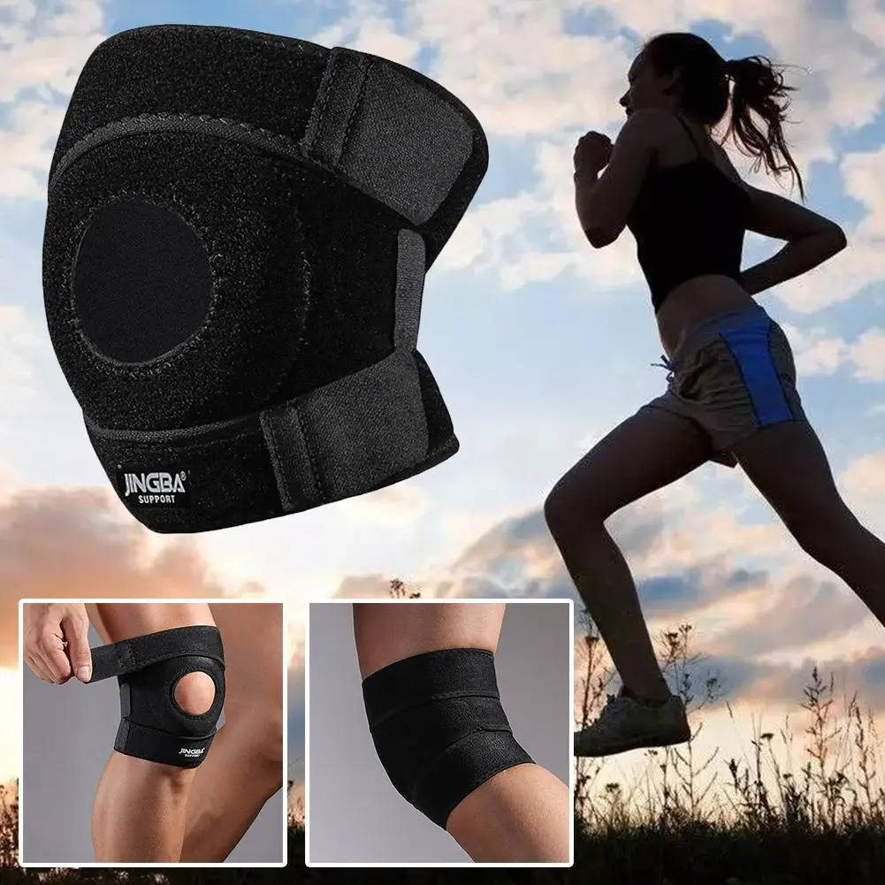 Adjustable Compression Knee Pads Black Polyester Fiber Protective Breathable Knee Elastic Gear Support Brace Workout Sports N3D4