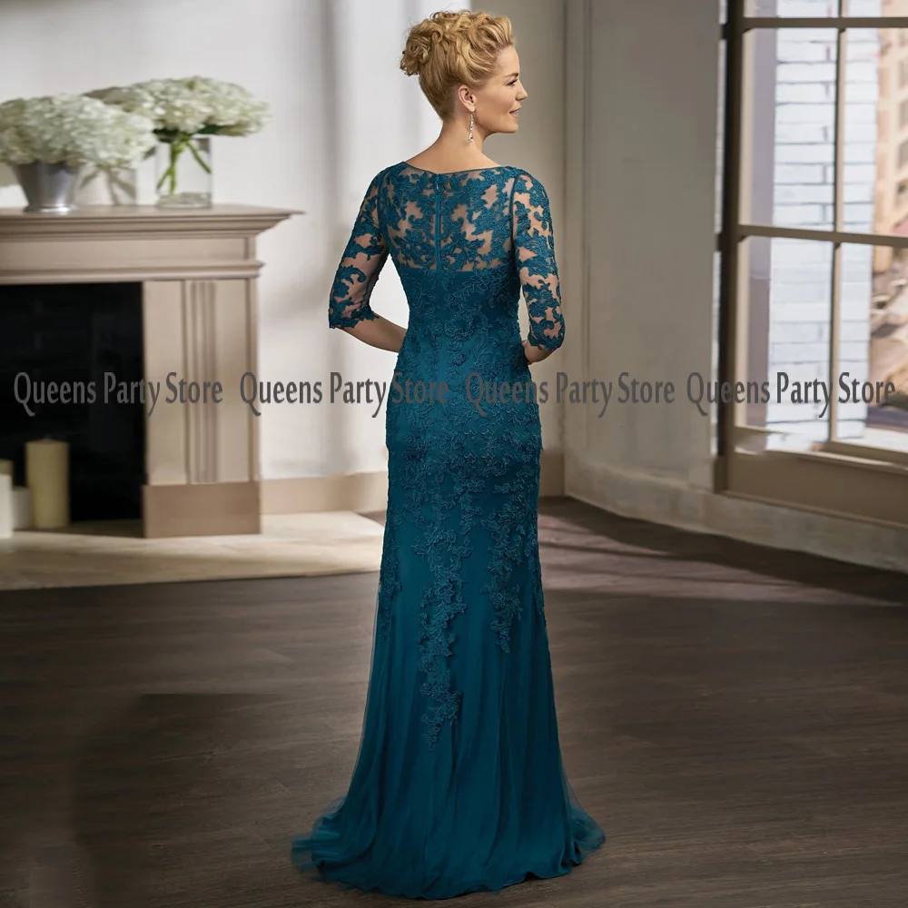 Classic Lace Mermaid Mother Of The Bride Dress Half Sleeves V Neck Applique Illusion Back Zipper Women Wedding Guest Gown